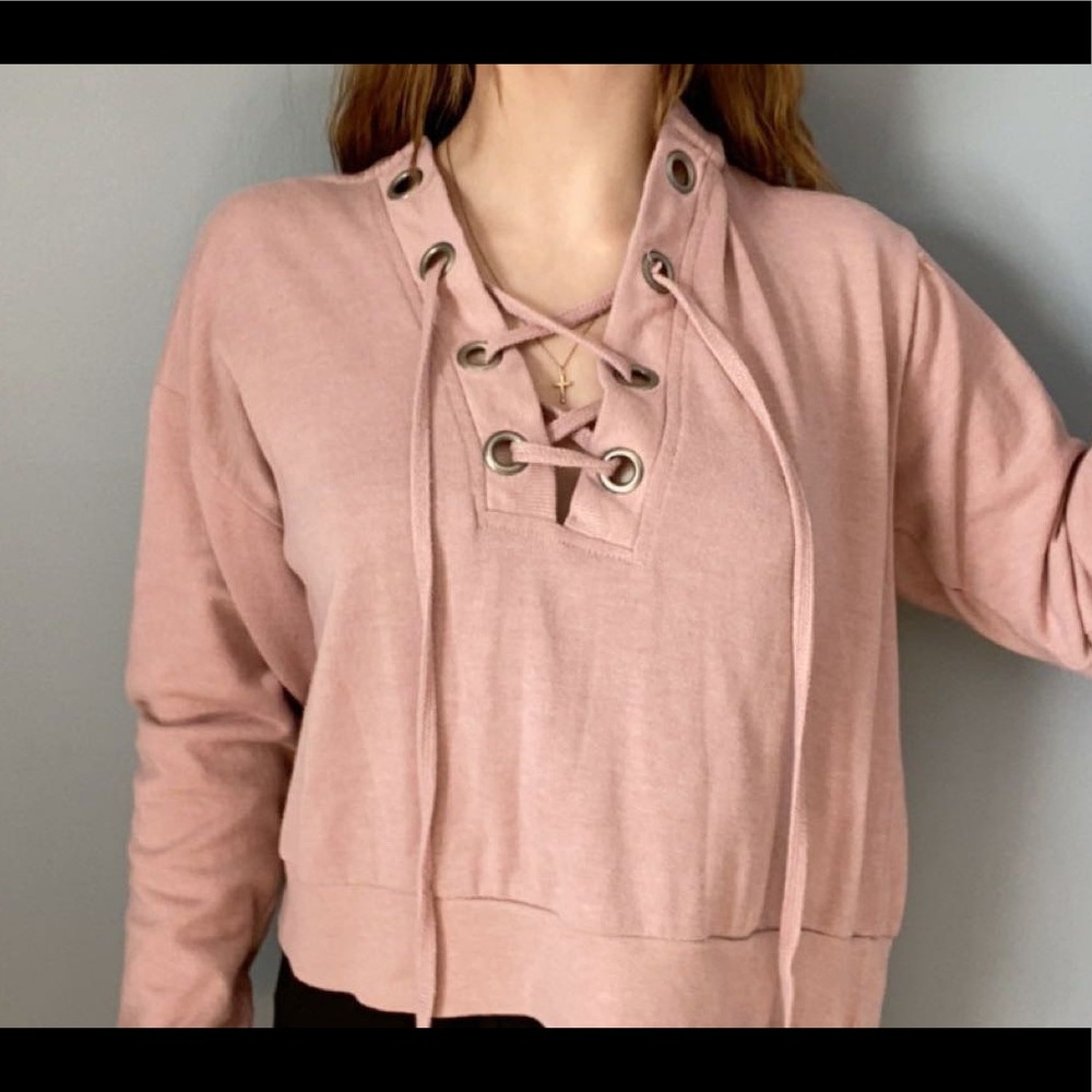 pink lace up top